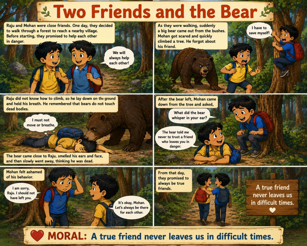 Two Friends and the Bear -Friendship Moral Stories in English-6