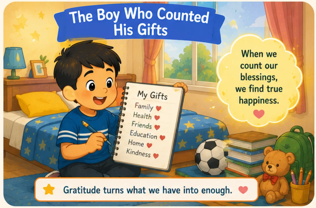 The Boy Who Counted His Gifts - 20 Lines Short Stories with Moral