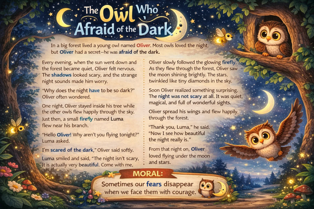 The Owl Who Was Afraid of the Dark - Bedtime Stories for Kids with Moral in English