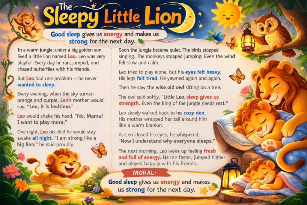 The Sleepy Little Lion - Bedtime Stories for Kids with Moral in English