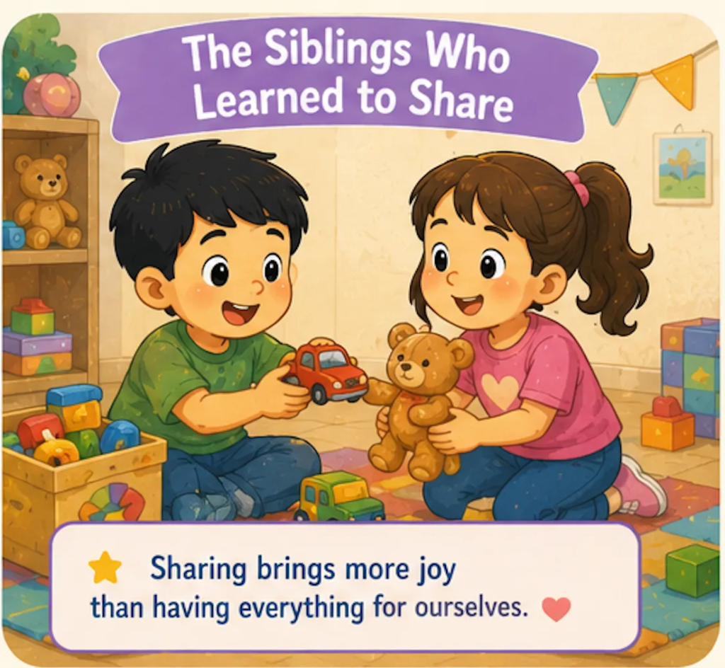 The Siblings Who Learned to Share - 1 Minute Bedtime Stories for Kids