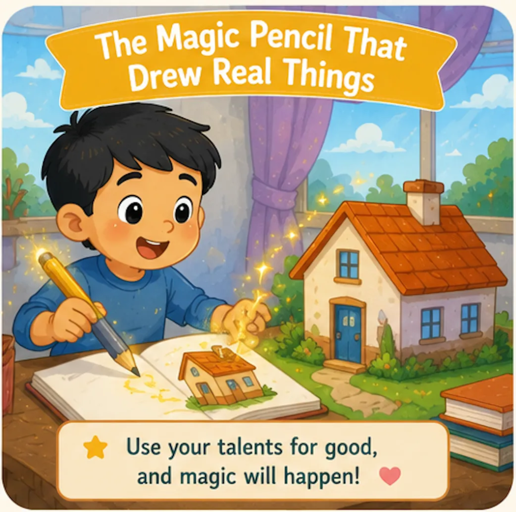The Magic Pencil That Drew Real Things- 1 Minute Bedtime Stories for Kids