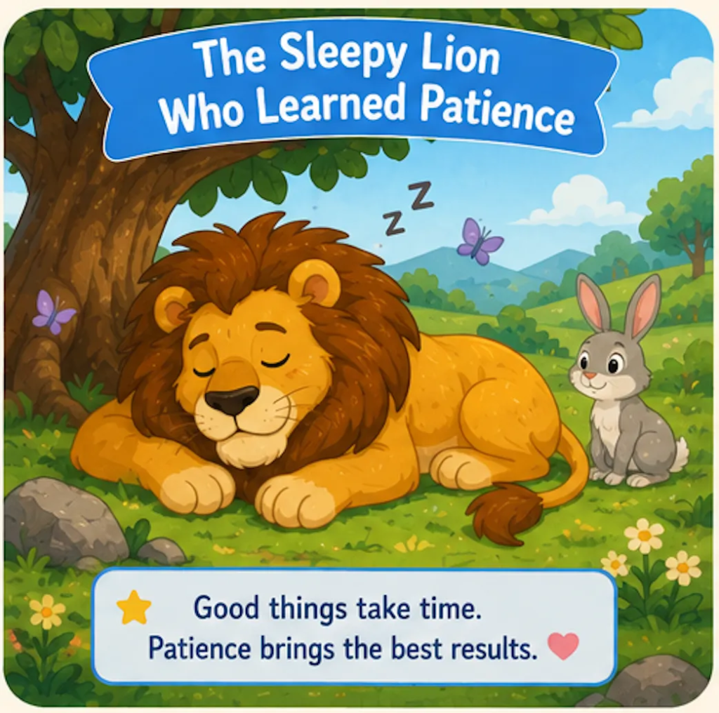 The Sleepy Lion Who Learned Patience - 1 Minute Bedtime Stories for Kids
