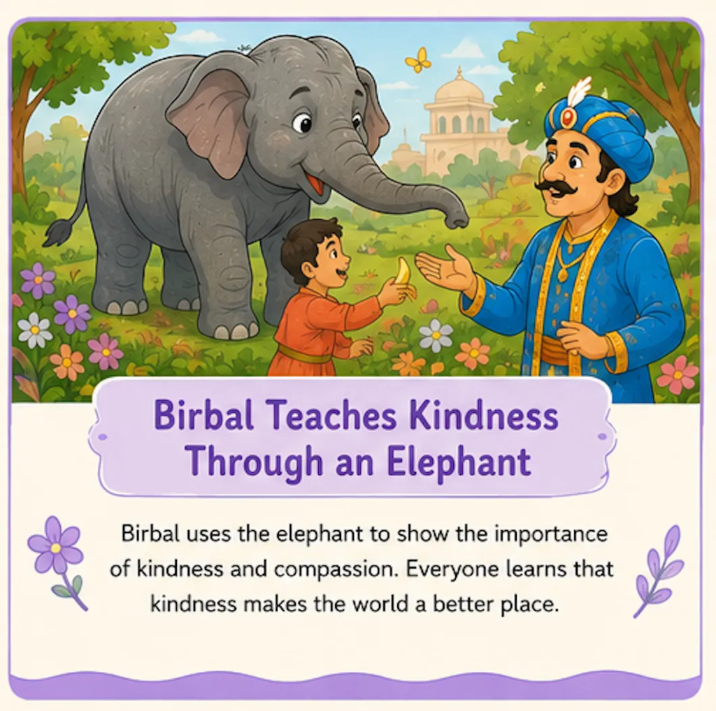 Birbal Teaches Kindness Through an Elephant - Akbar Birbal Elephant Story in English