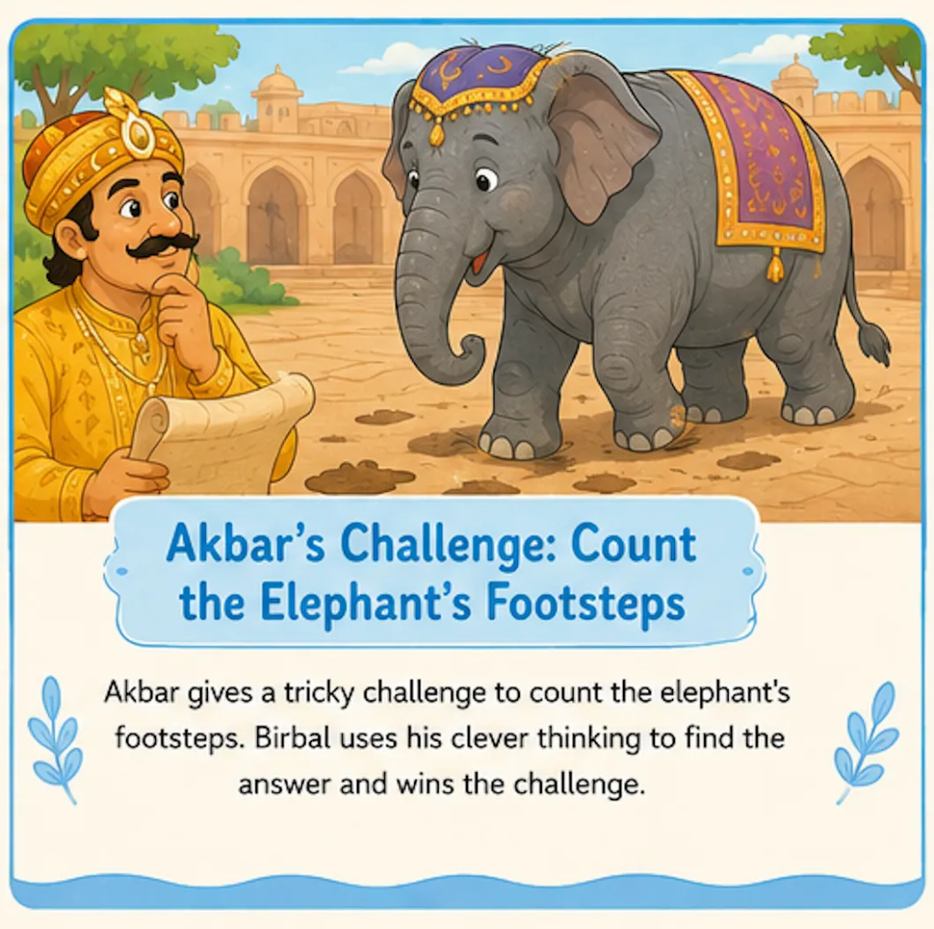 Akbar's Challenge: Count the Elephant's Footsteps - Akbar Birbal Elephant Story in English