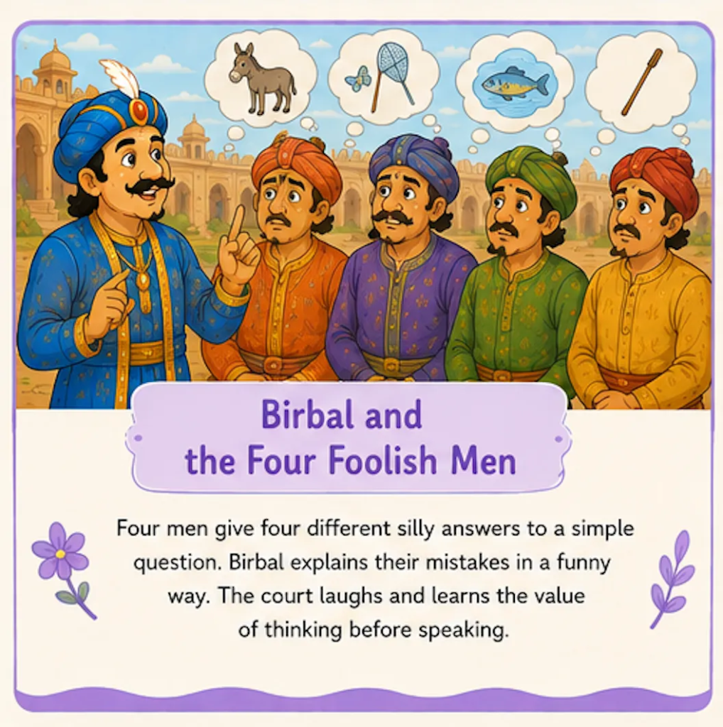 Birbal and the Four Foolish Men - Akbar and Birbal Stories with Pictures for Kids