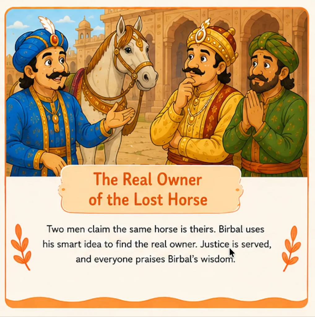 The Real Owner of the Lost Horse - Akbar and Birbal Stories with Pictures for Kids