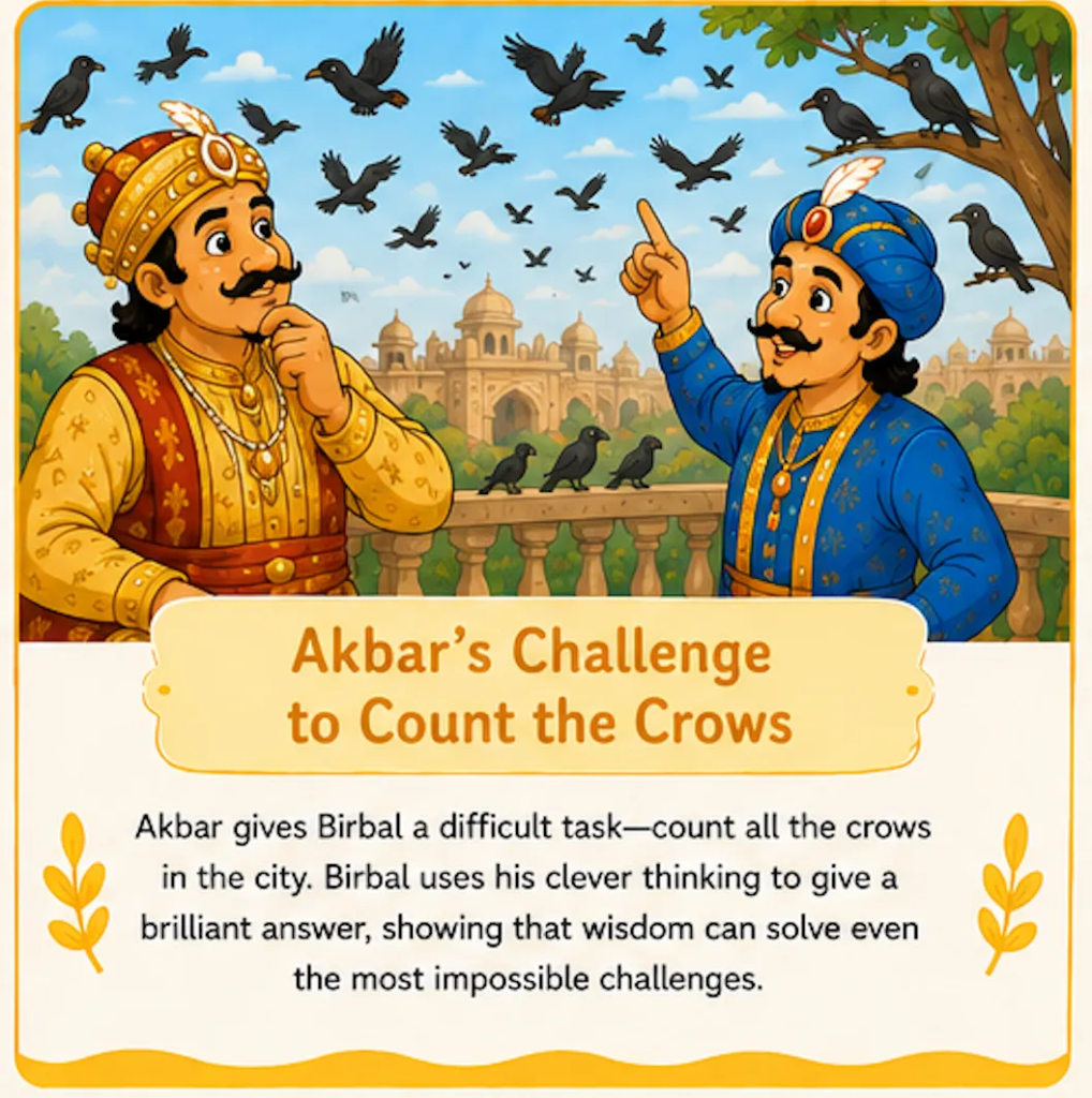 Akbar's Challenge to Count the Crows - Akbar and Birbal Stories with Pictures for Kids