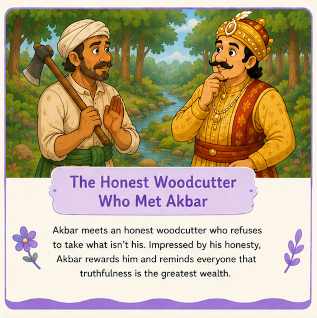 The Honest Woodcutter Who Met Akbar - Akbar and Birbal Stories with Pictures for Kids