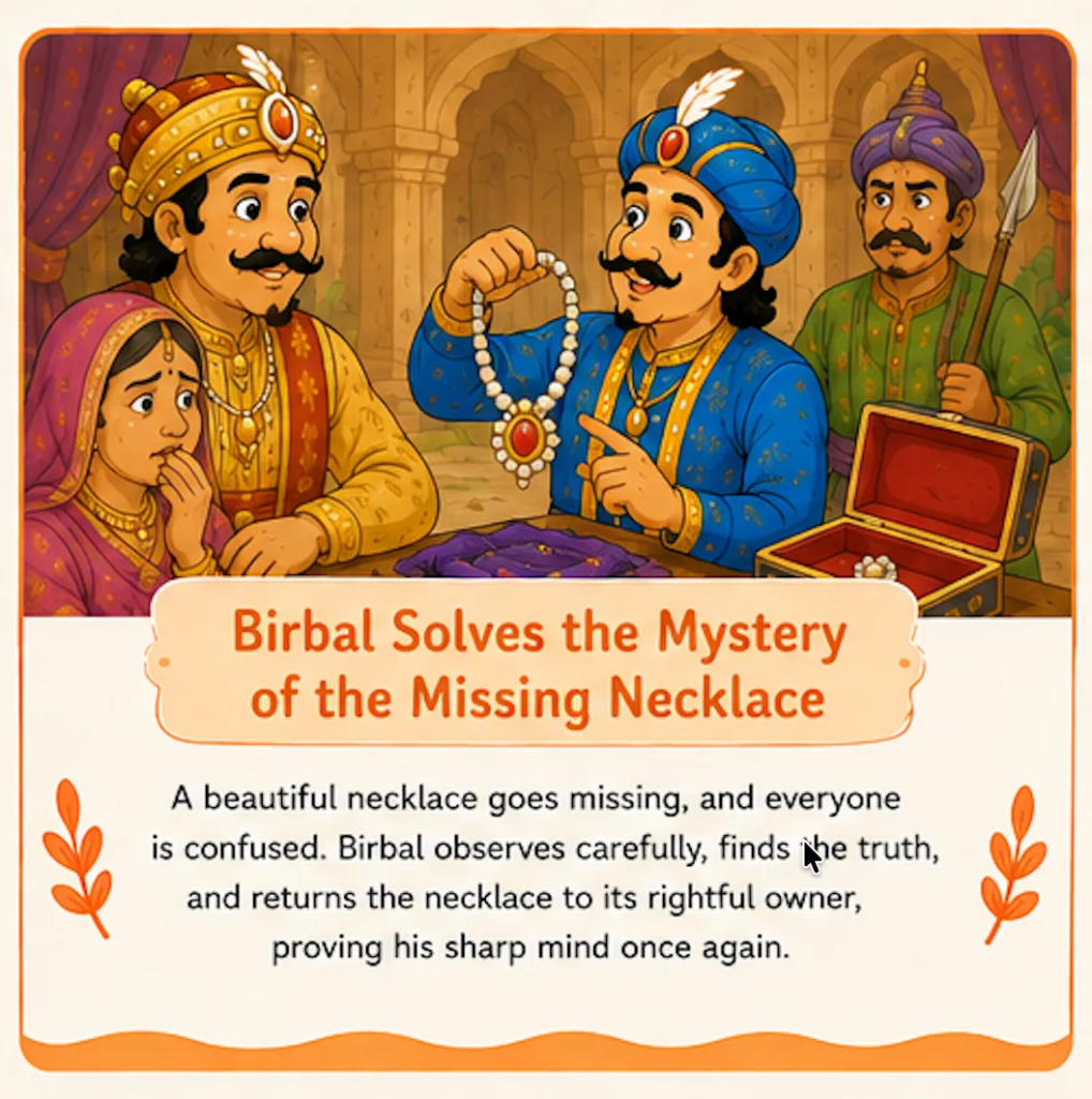 Birbal Solves the Mystery of the Missing Necklace - Akbar and Birbal Stories with Pictures for Kids