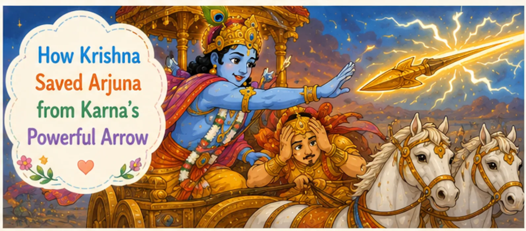 How Krishna Saved Arjuna from Karna's Powerful Arrow -Krishna Arjuna Story for Kids 