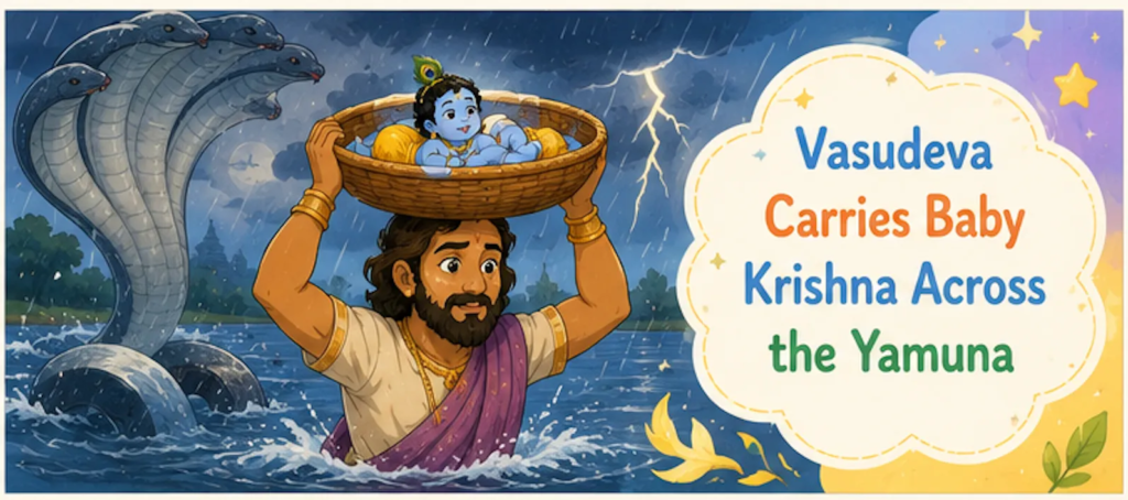 Vasudeva Carries Baby Krishna Across the Yamuna