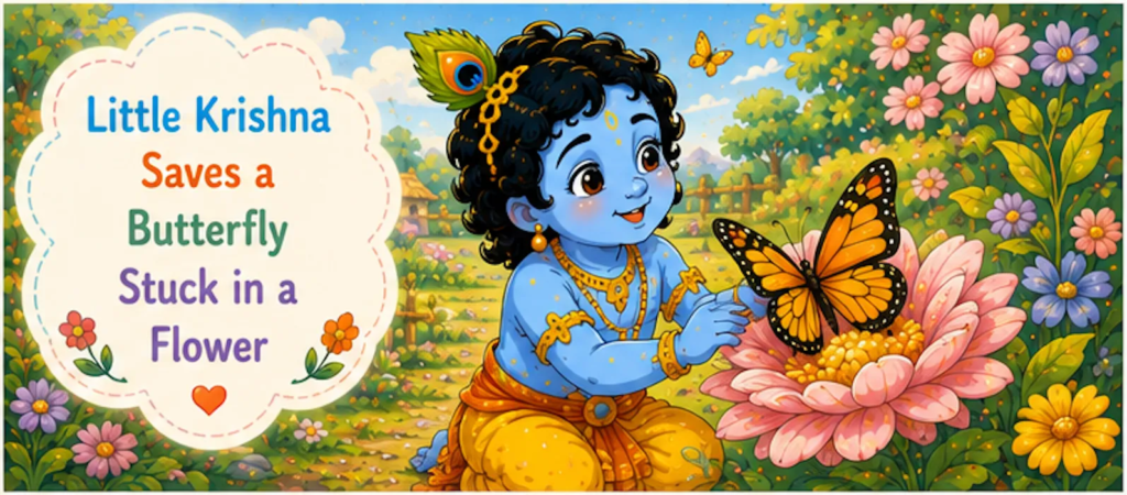 Little Krishna Saves a Butterfly Stuck in a Flower- Little Krishna Story in English for Kids 