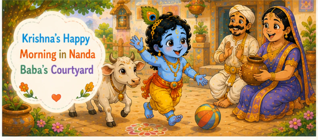 Krishna's Happy Morning in Nanda Baba's Courtyard - Little Krishna Story in English for Kids 