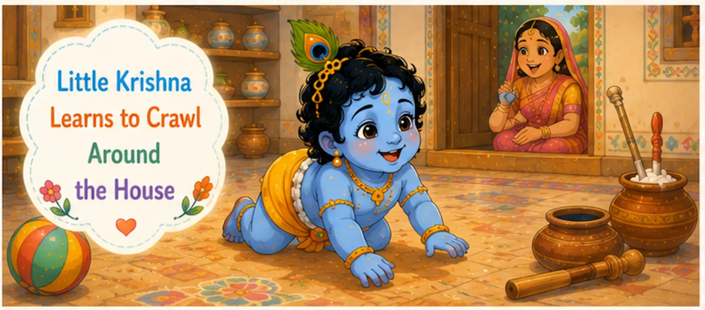Little Krishna Learns to Crawl Around the House - Little Krishna Story in English for Kids 
