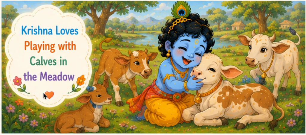 Krishna Loves Playing with Calves in the Meadow - Little Krishna Story in English for Kids 