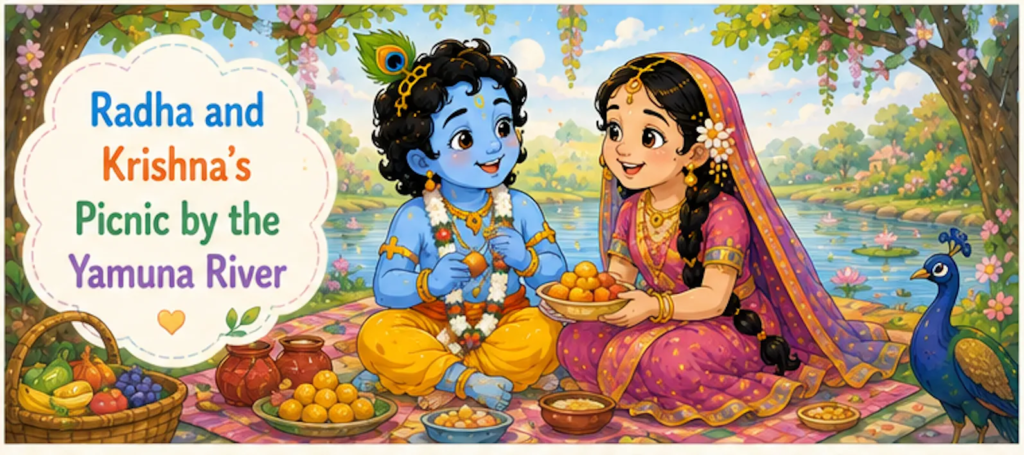 Radha and Krishna's Picnic by the Yamuna River