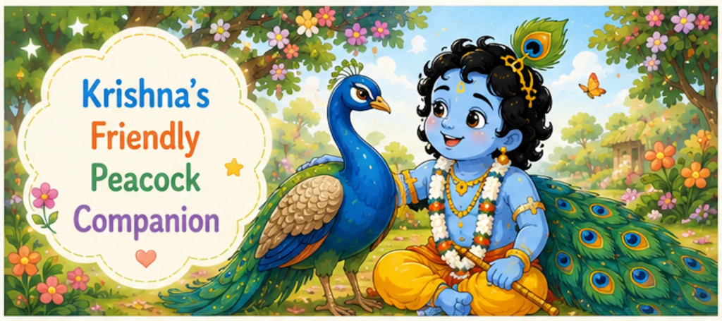 Krishna's Friendly Peacock Companion