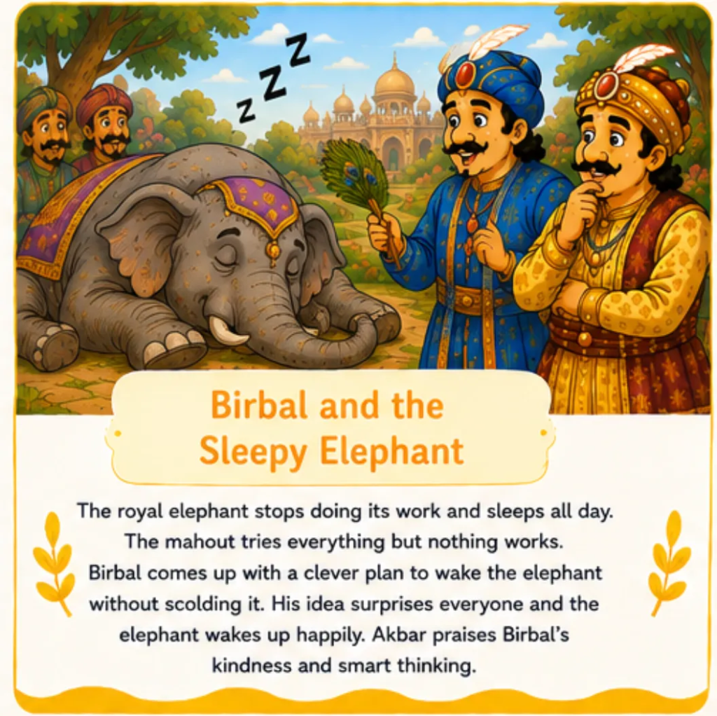 Birbal and the Sleepy Elephant - Akbar Birbal Funny Stories for Kids