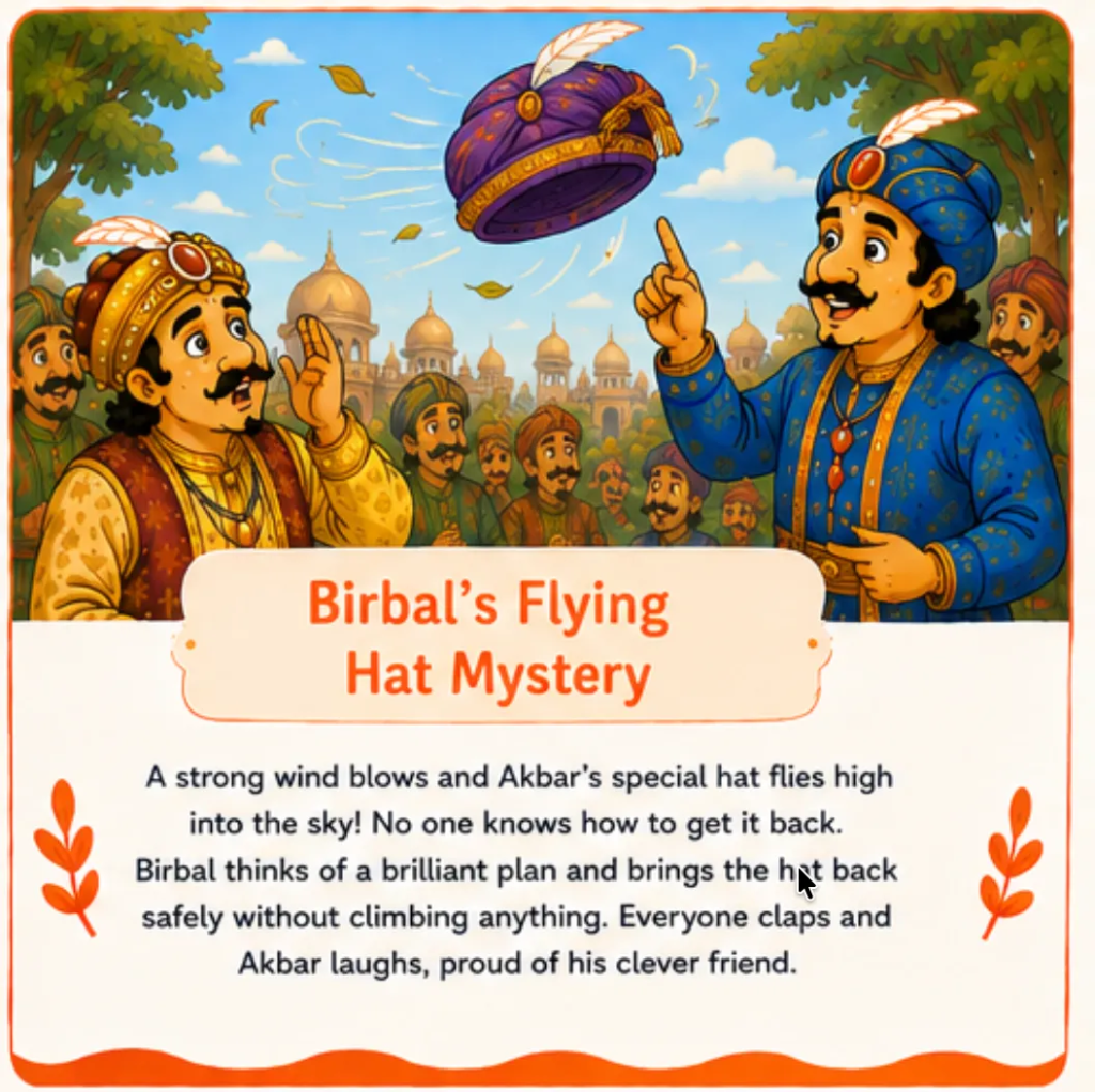 Birbal's Flying Hat Mystery - Akbar Birbal Funny Stories for Kids