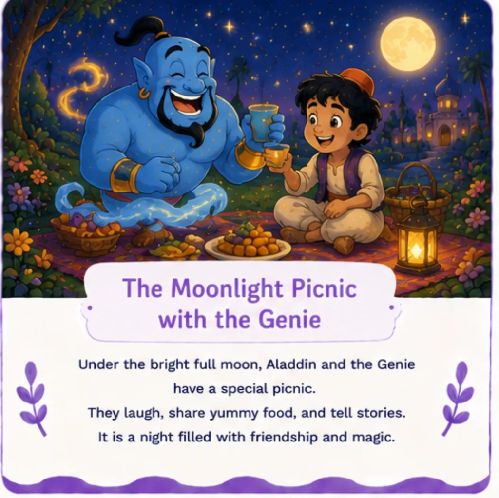 The Moonlight Picnic with the Genie - Aladdin Bedtime Story for Children