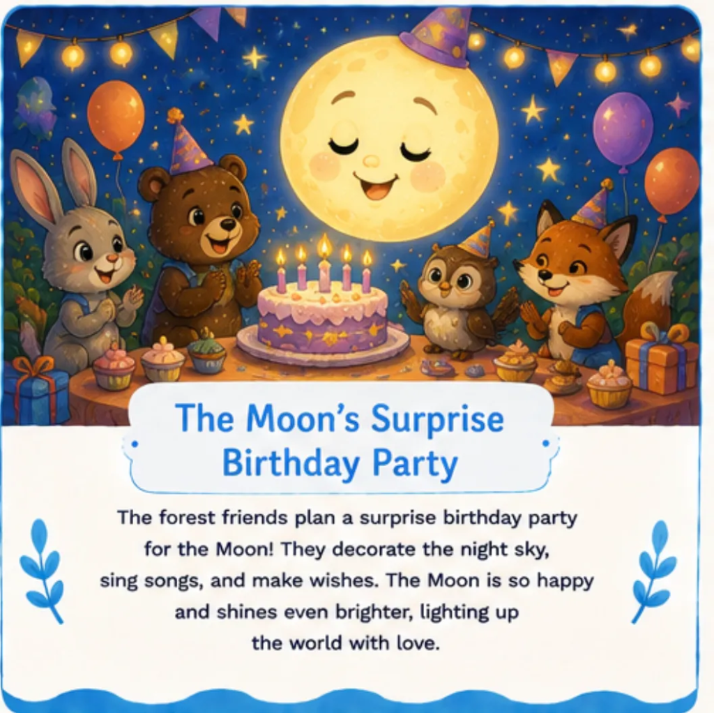 The Moon's Surprise Birthday Party - Short Children's Bedtime Stories