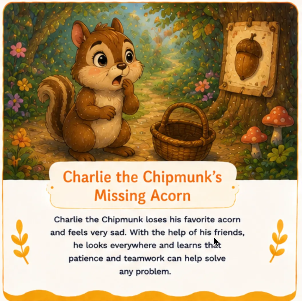 Charlie the Chipmunk's Missing Acorn - Short Children's Bedtime Stories