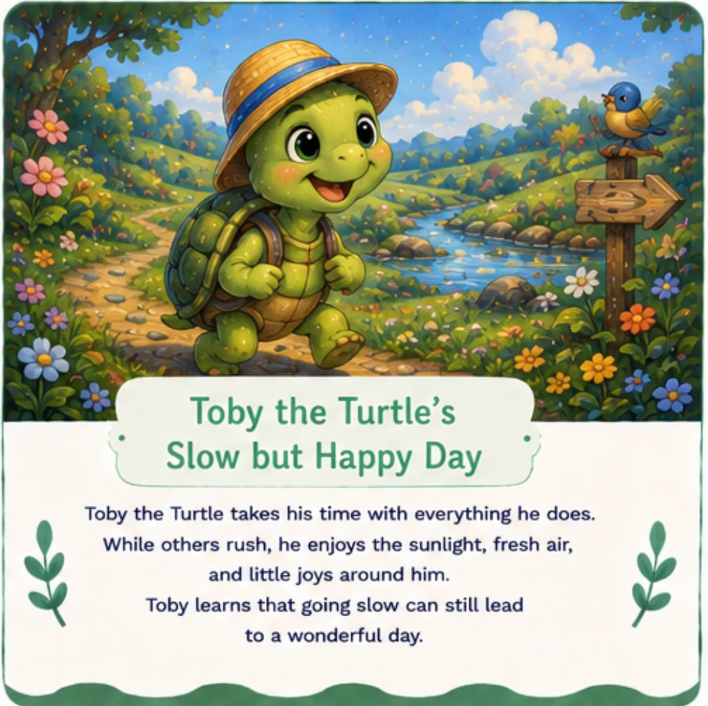 Toby the Turtle's Slow but Happy Day - Short Children's Bedtime Stories