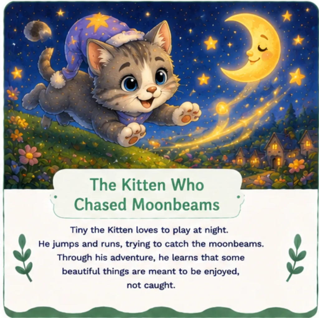 The Kitten Who Chased Moonbeams - Short Children's Bedtime Stories
