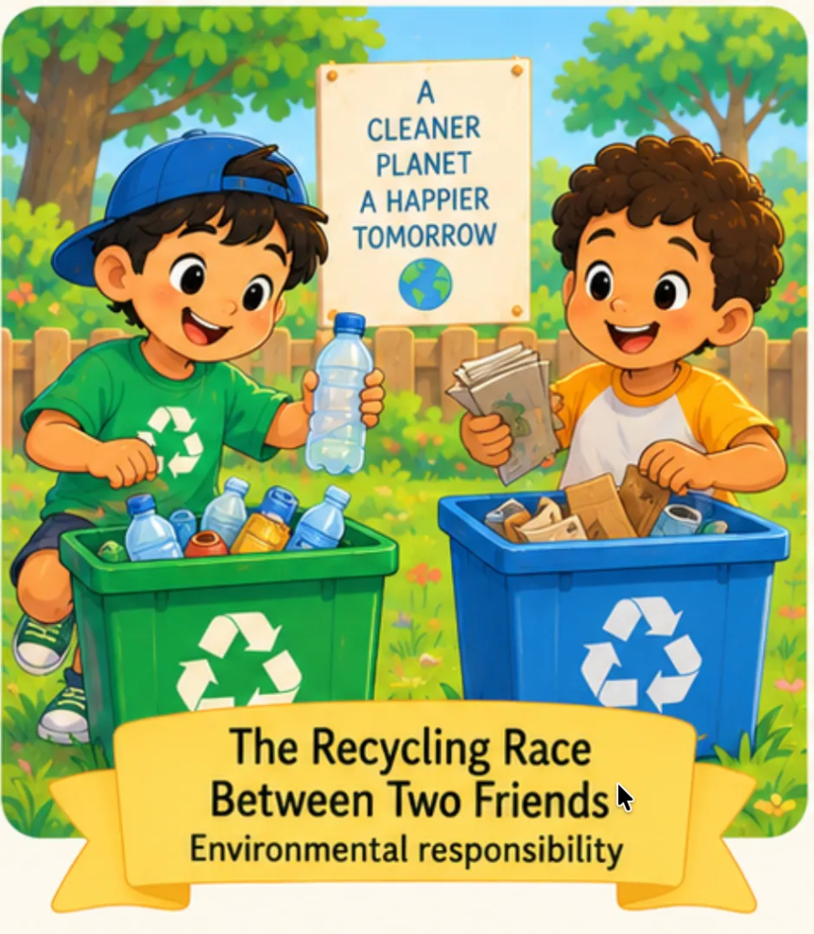The Recycling Race Between Two Friends - Easy Short Stories for Kids