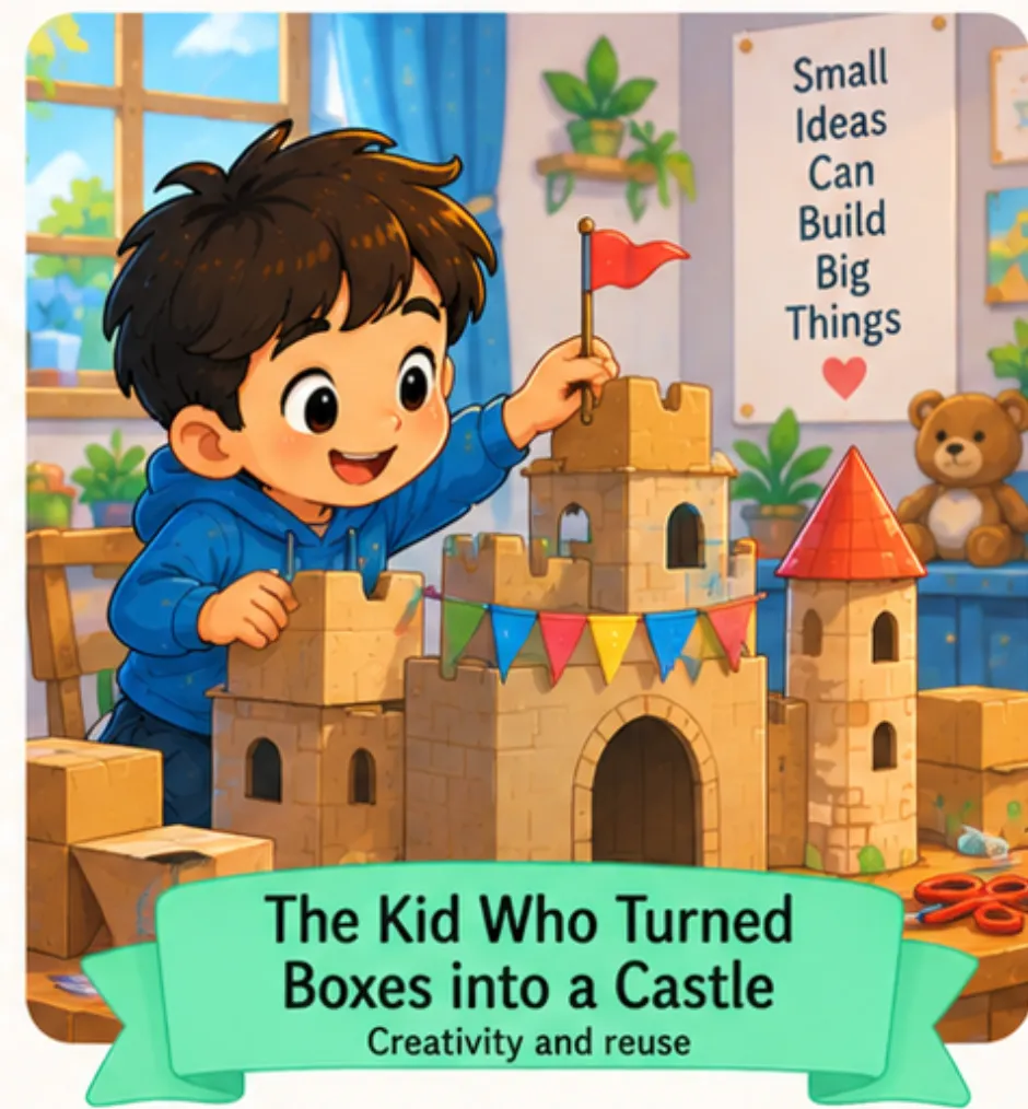 The Kid Who Turned Boxes into a Castle - Easy Short Stories for Kids