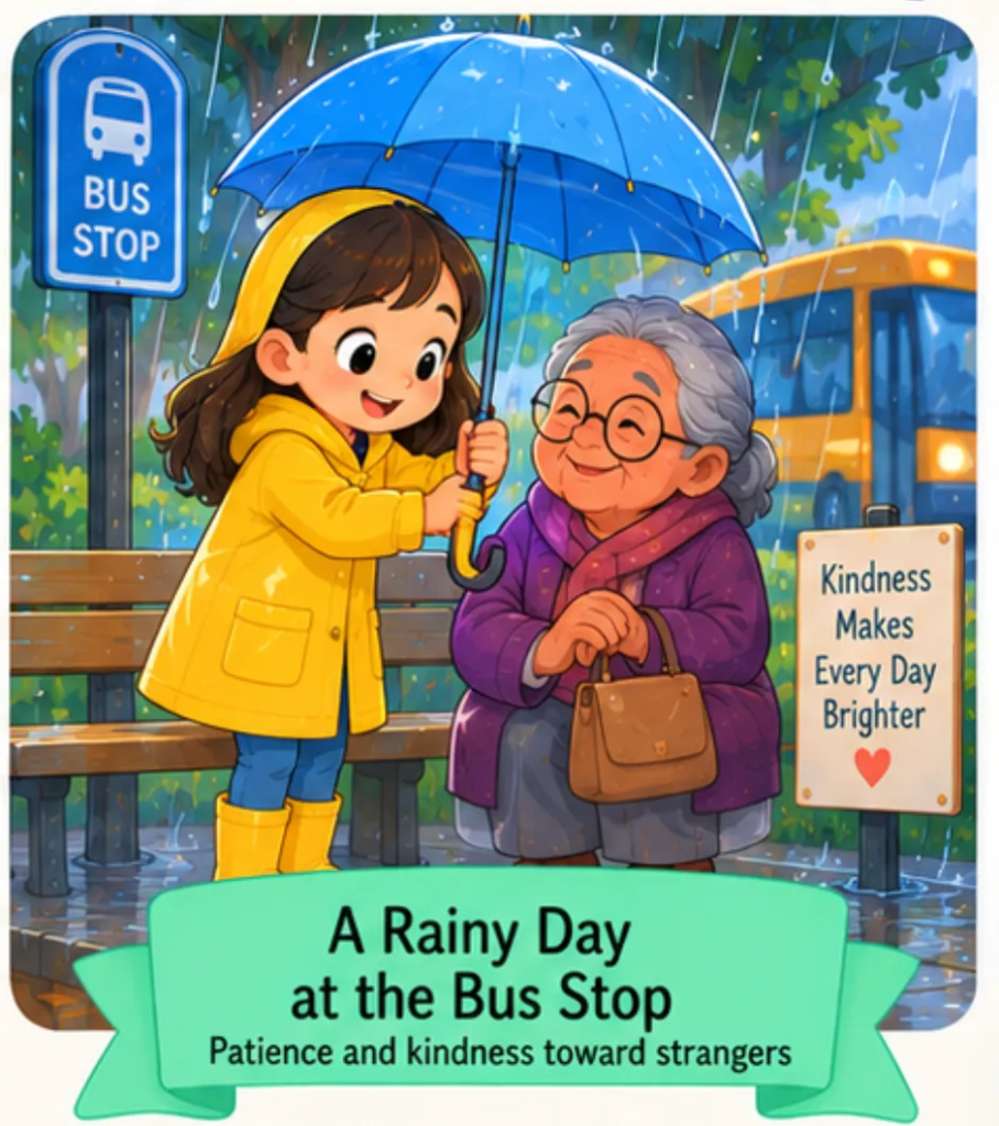 A Rainy Day at the Bus Stop - Easy Short Stories for Kids