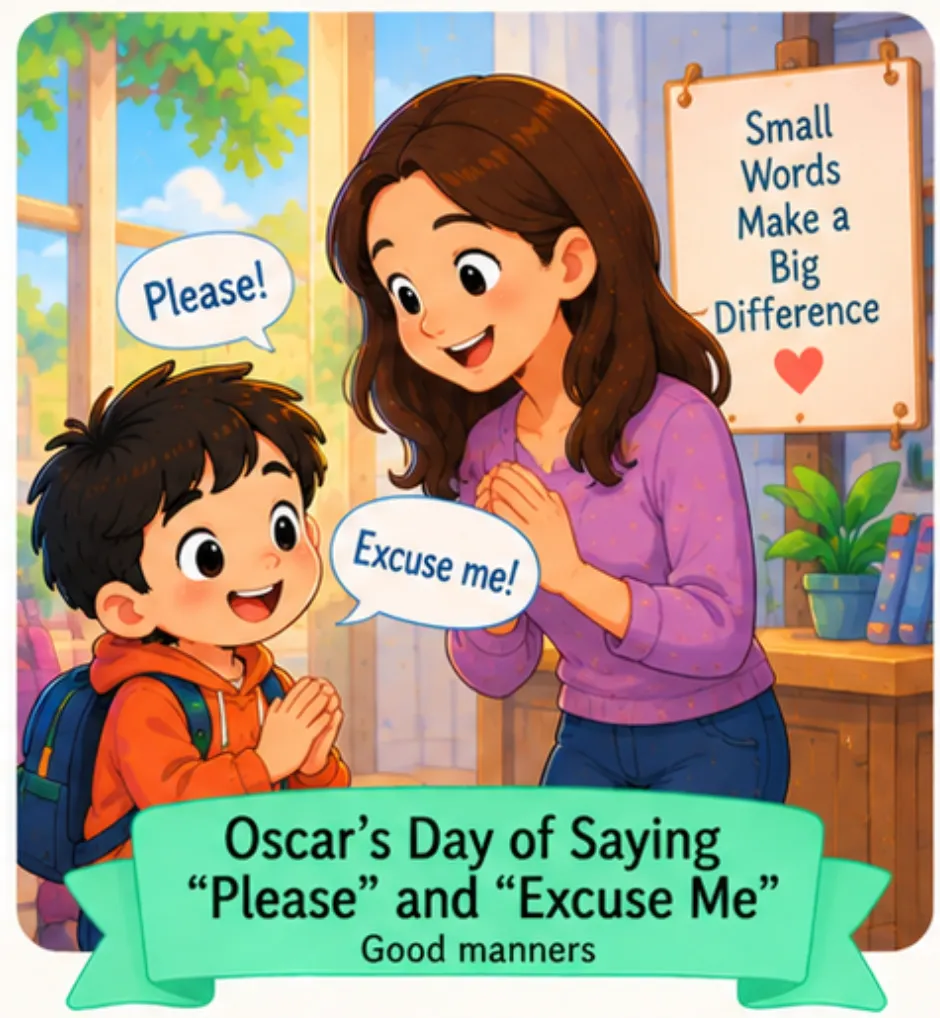 Oscar's Day of Saying “Please” and “Excuse Me” - Preschool Short Stories for Kids